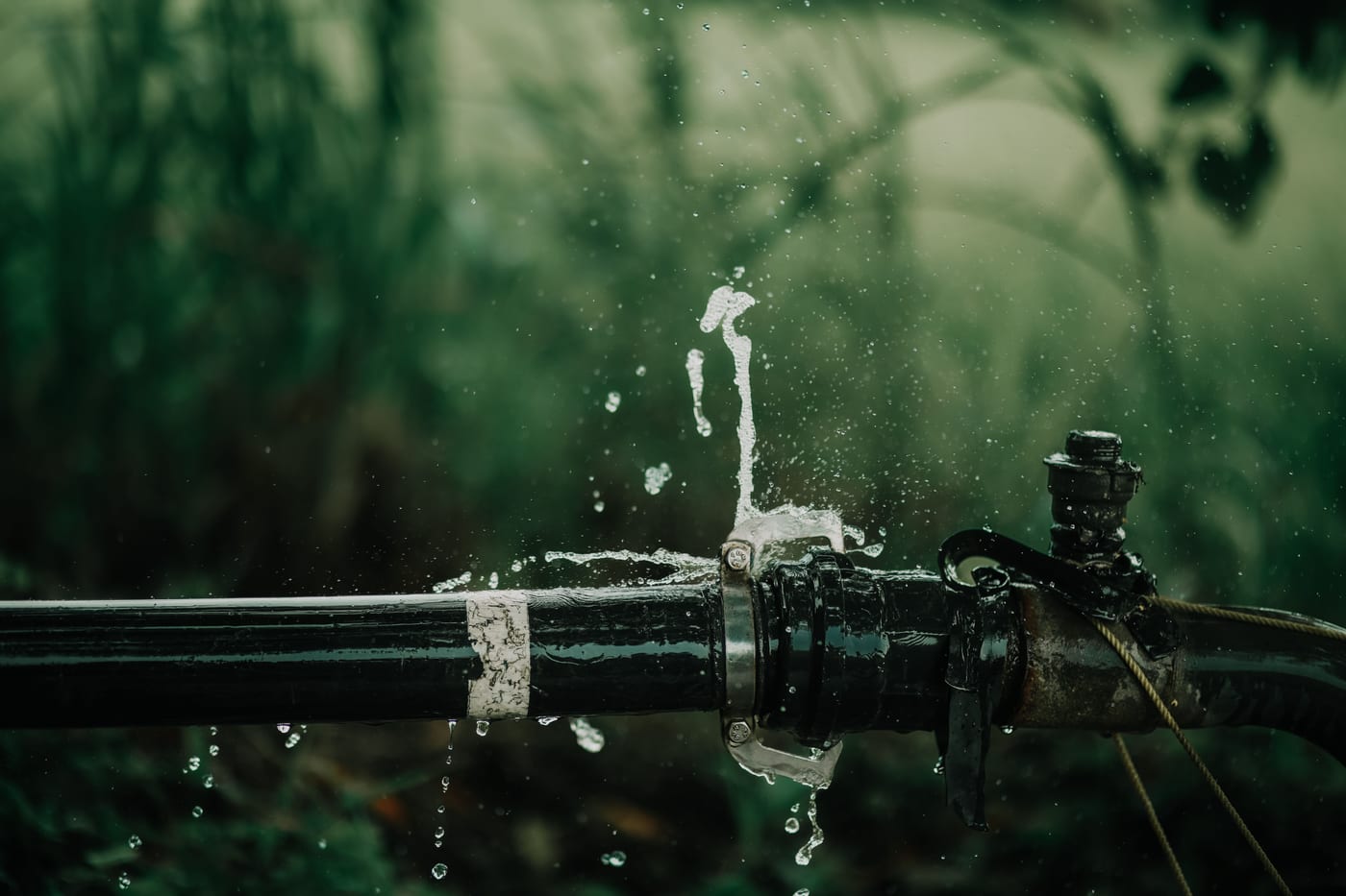 Undichte Rohrverbindung mit austretendem Wasser vor der Abdichtung durch den Rohrreiniger